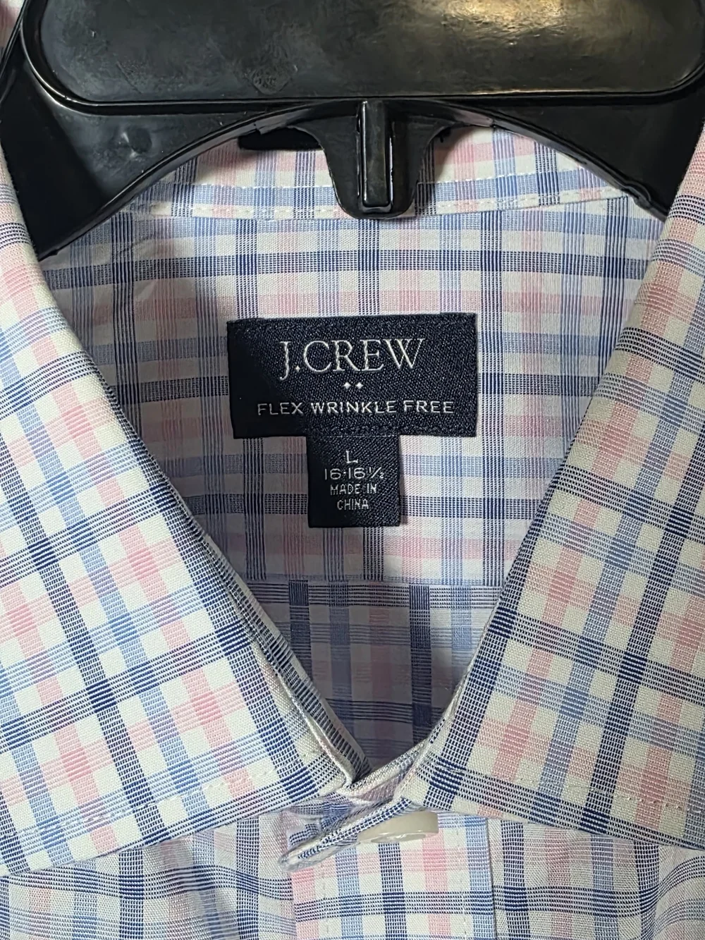 Large J. Crew Men's Light Blue and Pink Windowpane Dress Shirt